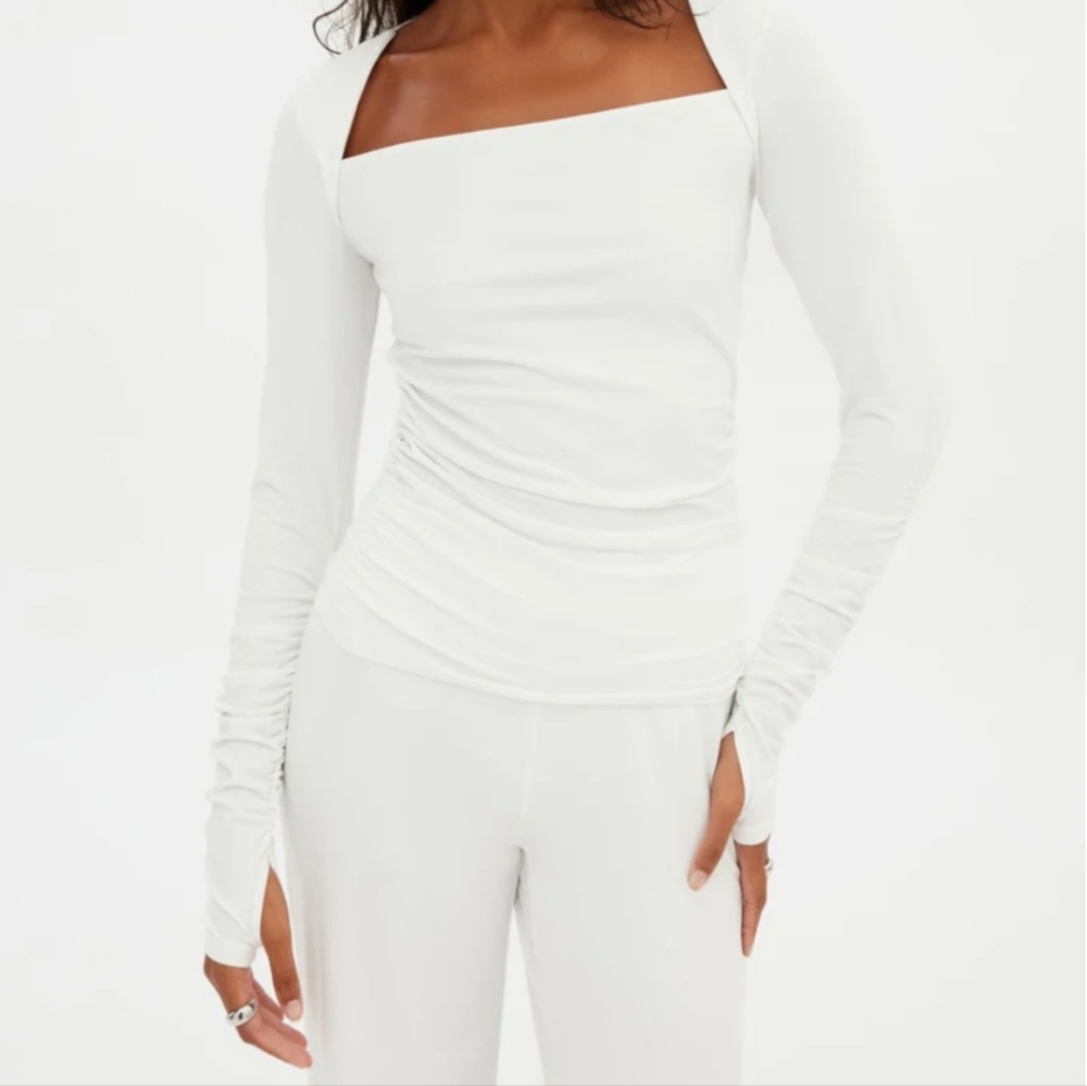 GIRLFRIEND COLLECTIVE White Genevieve Long Sleeve Top NWOT